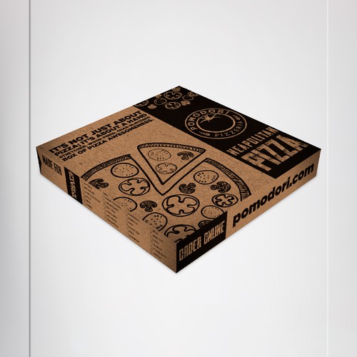 Fun, functional pizza box for Neapolitan pizzeria. Design by IgnacioIdeas