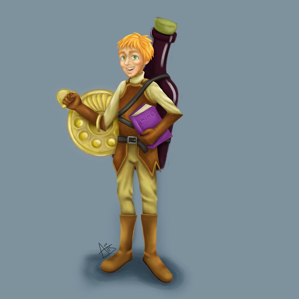 illustration de 5 personnages fantastiques reliés au monde du vin