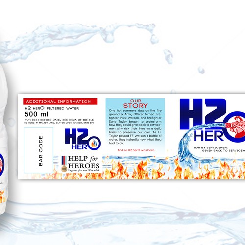 Create a capturing energetic and heroic design bottled water label that captures charitable minds Design by crsmith