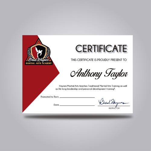 Design a beautiful Rank Certificate for Haynes Martial Arts Other business  or advertising contest #Sponsored winning#desig…