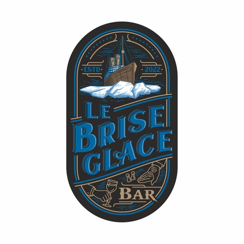 Board game bar logo with tavern design, inspired by vintage ice breaker boat atmosphere - official name is "Le Brise-gla Design réalisé par torodes77