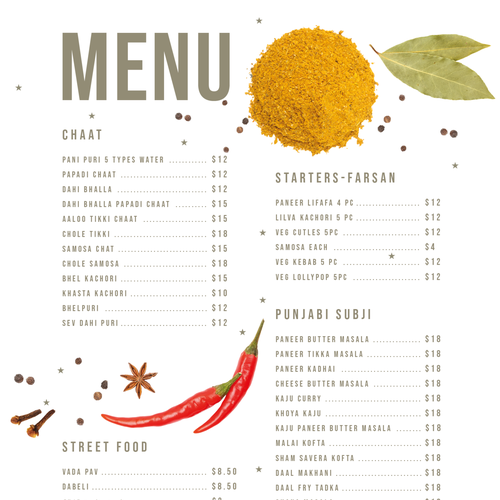 Indian Restaurant Menu Design Design by wildhare