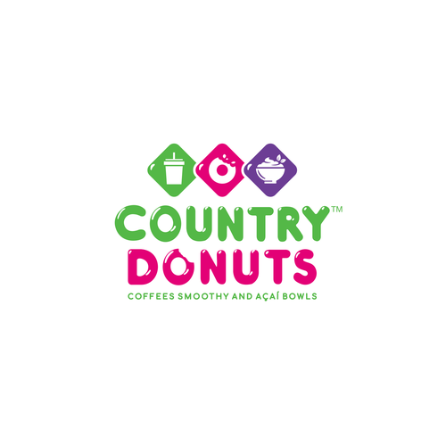 Diseño de We need a modern exciting logo to encompasses our Name Country Donuts Coffee smoothy bowls de crapit