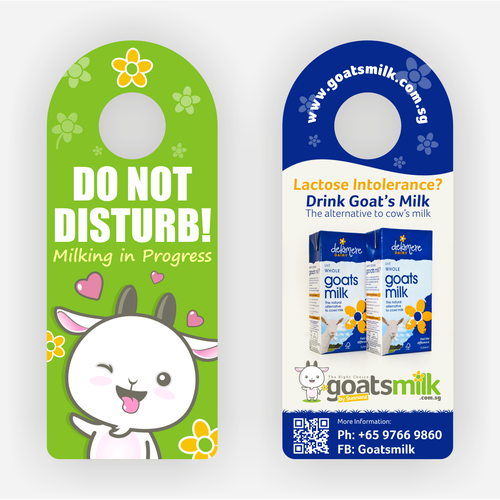 Create a cheeky postcard door knob hanger with my goat mascot. デザイン by M. Arief