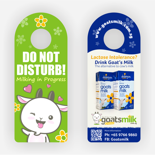 Create a cheeky postcard door knob hanger with my goat mascot. Design by M. Arief