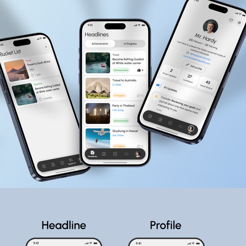 "Modern and appealing bucket list app design" Design by San Shree