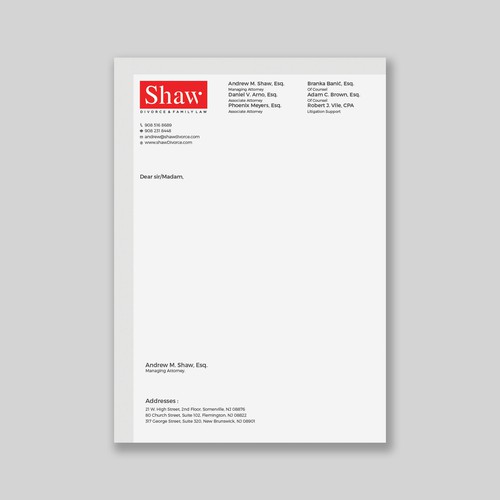 Letterhead for Divorce & Family Law Firm; Modern, Minimalist, Conservative Design Design by a r t  ^ s t a r