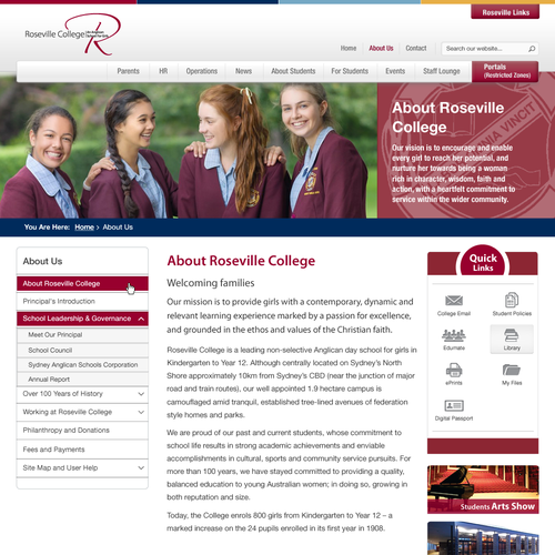 SharePoint Intranet Design for Private Girls School Design by rain is well