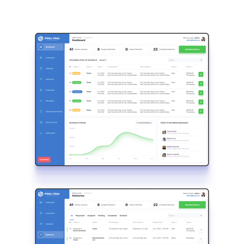 An eye-catching design for SaaS logistics companies CRM dashboard.A springboard to final site design Design by Yokha Shilin