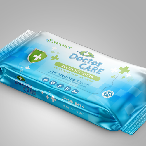 We need an eye-catching packaging for our disinfectant, hand sanitizer wet wipes Design by zipaoui