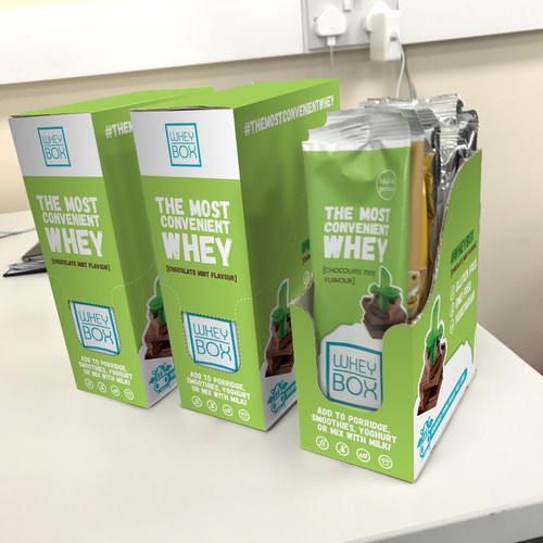 Design a retail case for our whey protein sachets Design by ikoniske™