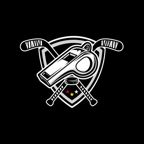 Hockey Referees Logo with whistle and hockeystick Design by BrainstormingDsg