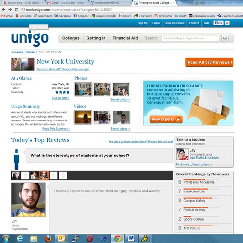 Banner ad for Unigo's College page (e.g. www.unigo.com/nyu) Diseño de auti