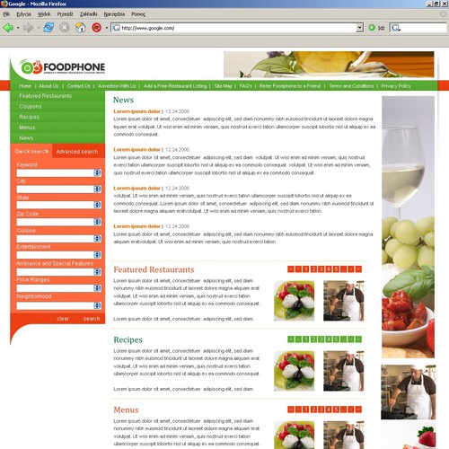 Gewinner des Wettbewerbs „FOODPHONEÂ™  RESTAURANT LOCATOR UNCODED TEMPLATE CONTEST“ in der Kategorie Webseiten-Design von pdesignstudio