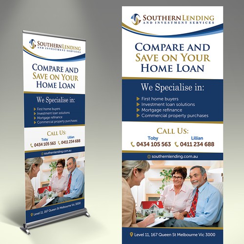 Pull up banner for successful, high performing mortgage business. Design by inventivao