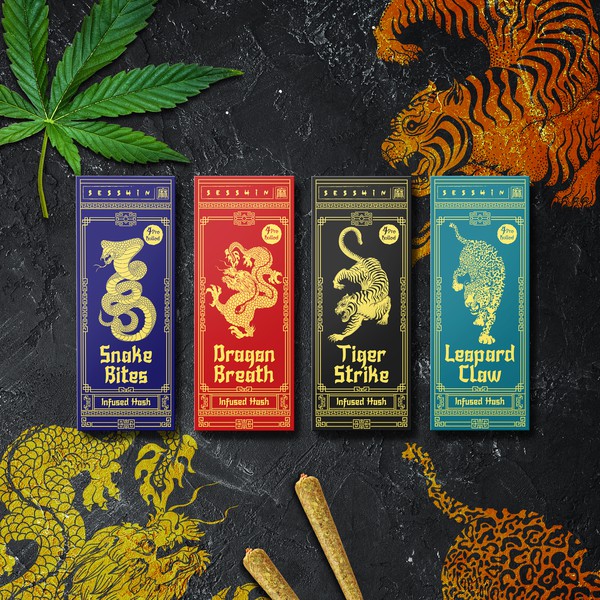 Design by Black Crow titled "Sesshin Pre-roll cannabis Box and tube design"