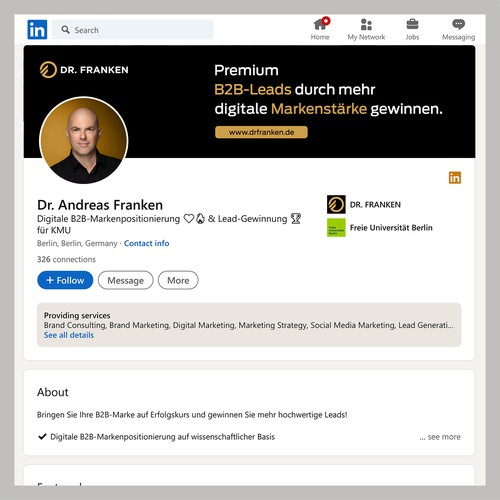 LinkedIn Header Image | B2B digital brand positioning and lead generation consultant Design by Wisden