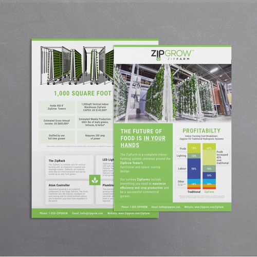 Brochure design for indoor, vertical hydroponic farm Design by Zarabrook