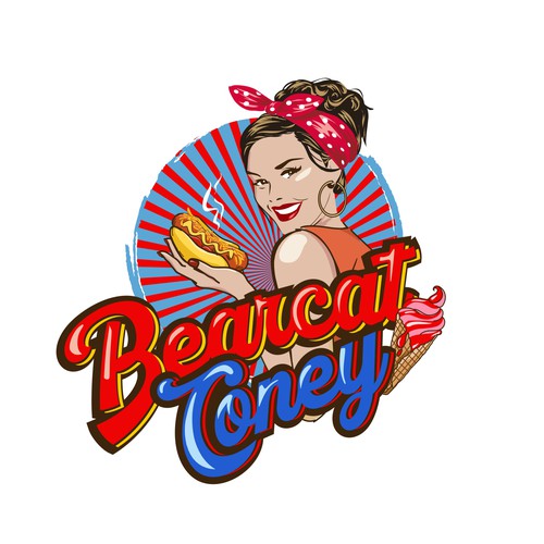 G-Rated Cartoon PinUp Girl girl logo for Retro Coney Hotdog restaurant Design by nindadian