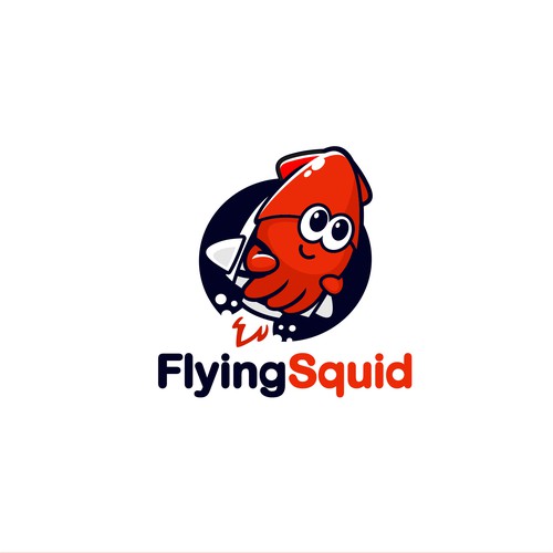 Logo of a squid wearing a jetpack for product named FlyingSquid Design by jasterxinan