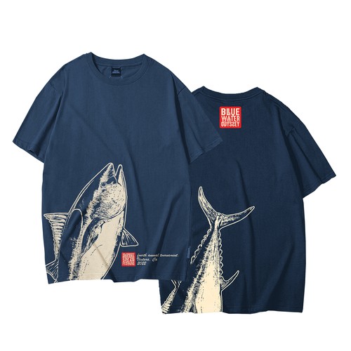Japanese gyotaku style bluefin tuna fish shirt