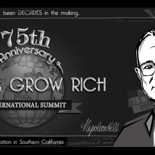 Banner Ad---use creative ILLUSTRATION SKILLS for HISTORIC 75th Anniversary of "Think & Grow Rich" book by Napoleon Hill Design by PXLGURU