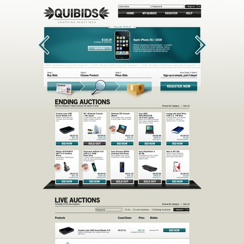 Quibids Homepage Design Design by Design Committee