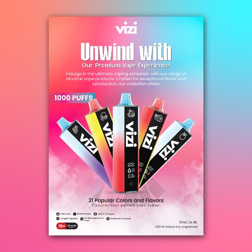 Design nicotine vape promotion material|Wettbewerb in der Kategorie  Postkarten, Flyer & Printdesign