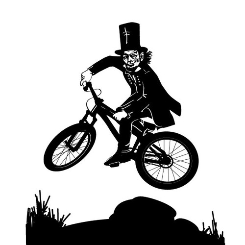 Illustrate Abraham Lincoln getting big air on a bike for my T-Shirt Diseño de Whitealison1