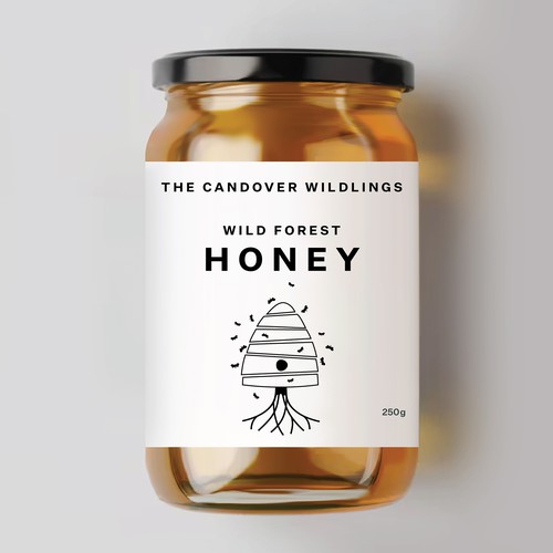 The Bees Need You! Wild Forest Honey Label Design. Design by Osolindu