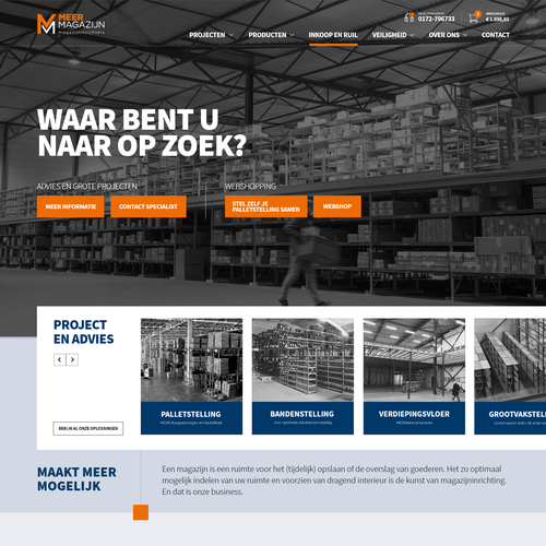 Creative website templates for a leading pallet racks company_ Meermagazijn Design by ChickenDinner