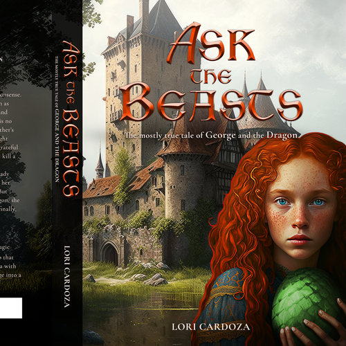 Light-hearted medieval dragon book cover for girls aged 12-17. Design by Voxyaa