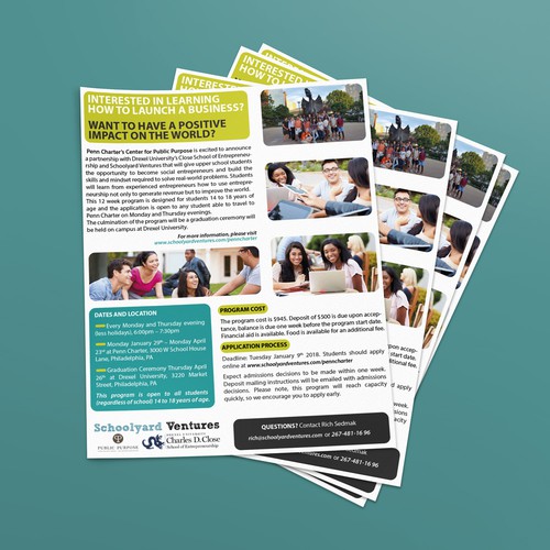 One page flyer for program that supports teen entrepreneurs Design by DianaPetrarca