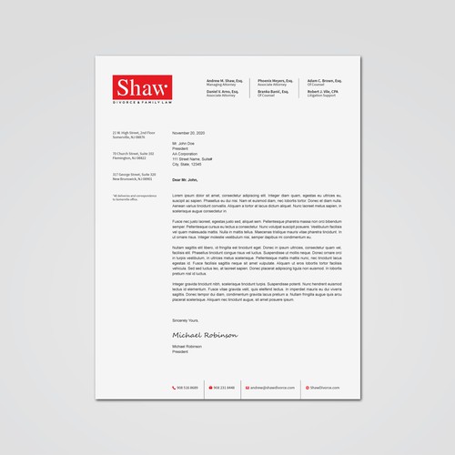 Letterhead for Divorce & Family Law Firm; Modern, Minimalist, Conservative Design Design by Tcmenk