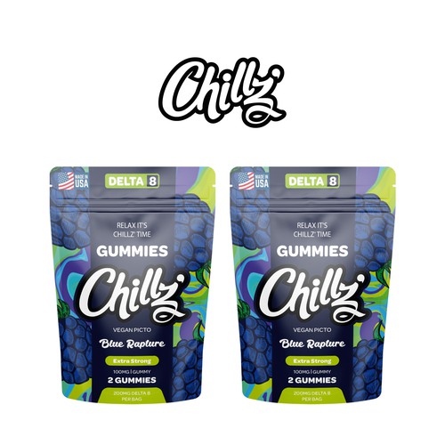 CHILLZ CBD Brand need his new packaging for his DELTA 8 Gummies Design by creationMB