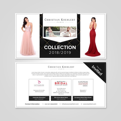 Flyer design for evening dress label needed to invite our customers to Exhibitions Design by Coloseum27