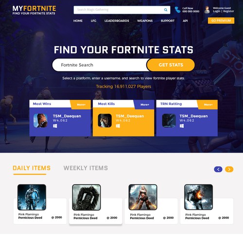 Design A Aw!   esome Fortnite Tracker Website Web Page Design Contest - runner up design by neha s w