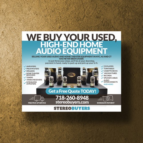 Design Challenge: We buy high-end stereos - can you help us spread the word?! Design by Stanojevic