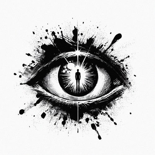 "Lens That Sees Its Flaws" abstract concept tattoo design Design by Ángel R.