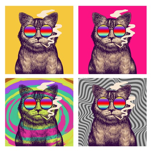 Psychedelic Cats Auto Generated Trading Cards to raise money for Cat Rescue Diseño de katingegp
