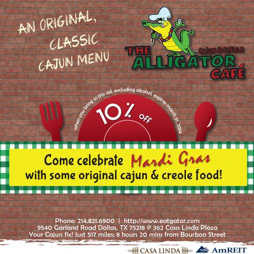 Create a Mardi Gras ad for The Alligator Cafe Design by Mili Draws