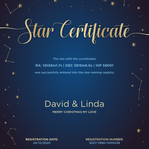 Name a Star Gift Certificate | Name a Star in the night sky | Personalized  Star Certificate, Celestial Map & Presentation Folder