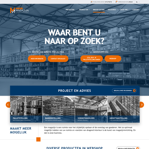 Creative website templates for a leading pallet racks company_ Meermagazijn Design by ChickenDinner