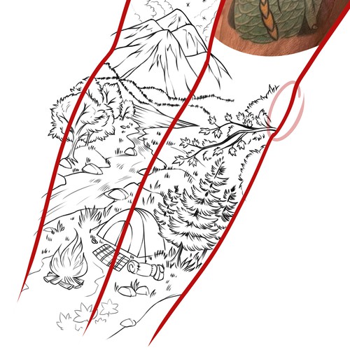 Forearm Tattoo (complete sleeve). Nature Scene. Design by Diana Silence