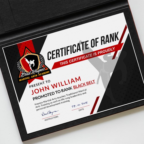 Design a beautiful Rank Certificate for Haynes Martial Arts Other