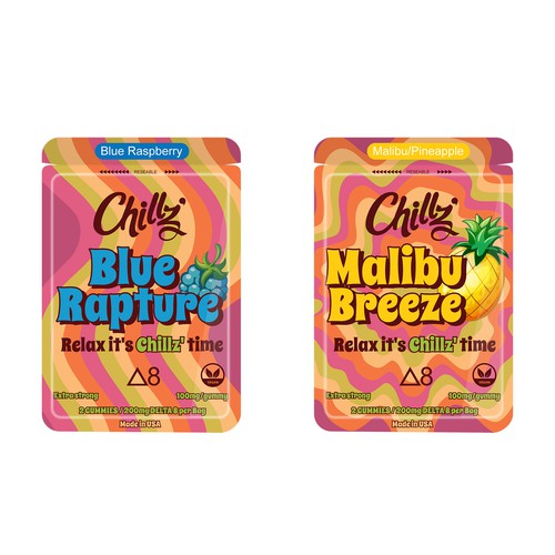 CHILLZ CBD Brand need his new packaging for his DELTA 8 Gummies Design by Housebird