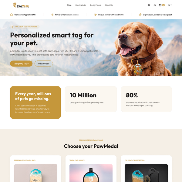 PawMedal – Smart Pet Tag E-Commerce Landing Page