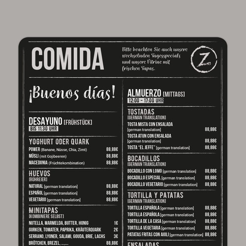 spanish restaurant menu project