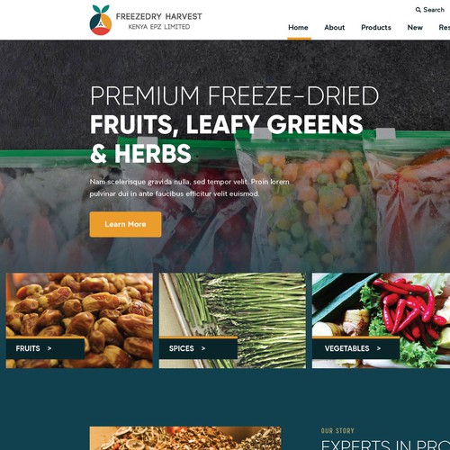 We need a web design for a freeze dried product factory in Kenya Design by Intricate