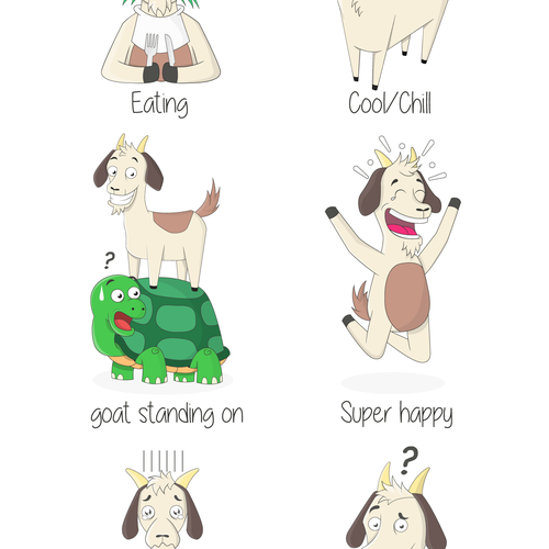 Cute/Funny/Sassy Goat Character(s) 12 Sticker Pack デザイン by axelander